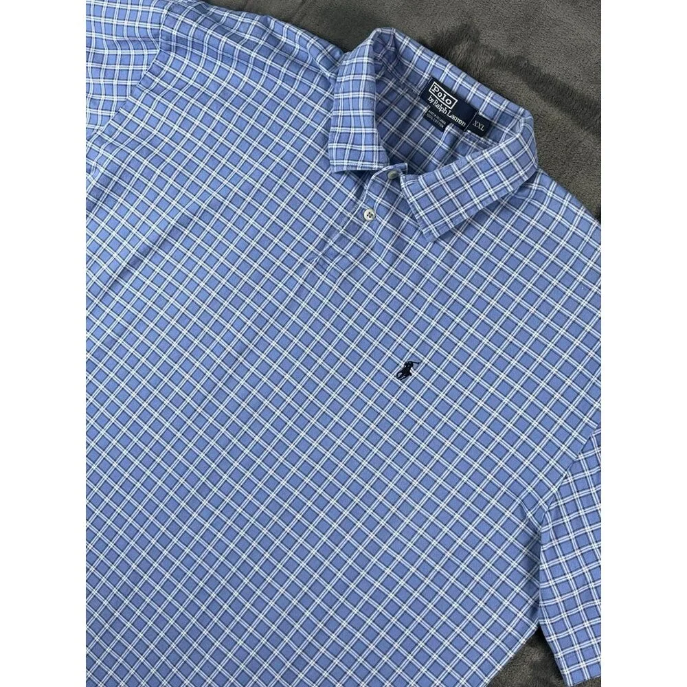 VTG Polo by Ralph Lauren Polo Shirt Pullover Mens XXL Blue Plaid 100% Cotton